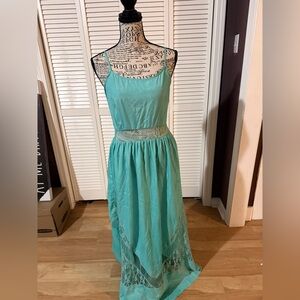 Ali & Kris Aqua High Low Dress with Lace Detail